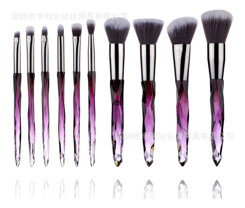 10 Pcs El Cristal Brochas De Maquillaje Profesional Set Color Violeta oscuro