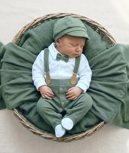 Saída De Maternidade Menino 100% Algodão Arthur Verde 0 A 3 Meses