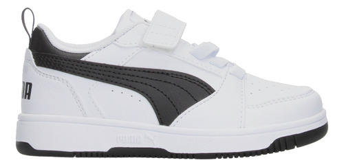 Tenis Puma Rebound V6 Blanco Con Negro Ajuste De Velcro Niño