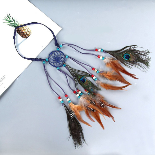 Diadema De Plumas Dreamcatcher De Pavo Real Bohemia