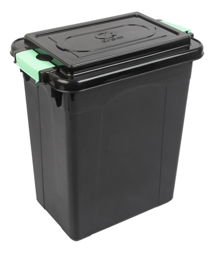 Caja Grande 16l Hermetica Negra Con Traba Alto Verde Crom