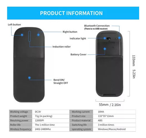 Ratón Inalámbrico Bluetooth Táctil Plegable Arc Mouse