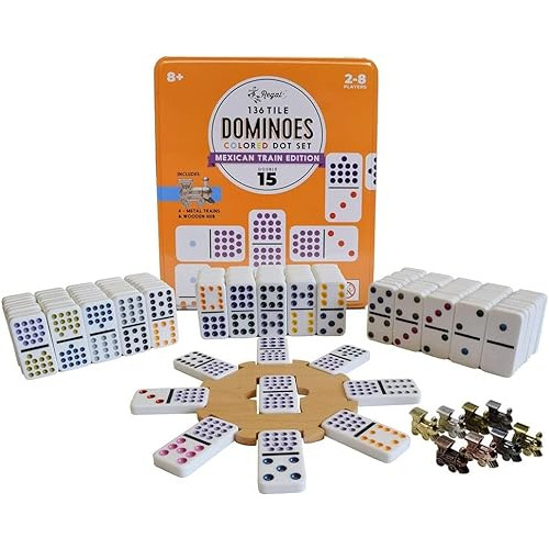 - Mexican Train Dominoes Game Set - Double 15 Colored D...