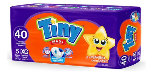 Pañal Tiny Maxi,nucleo Super Absorbente,etapa 5,talla Xg,40p
