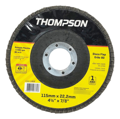 Kit 5 Disco Flap 4 1/2 Grão 80 Thompson