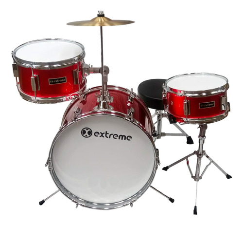 Bateria Extreme Infantil Rojo Metalico 3 Pzas., Exbt013