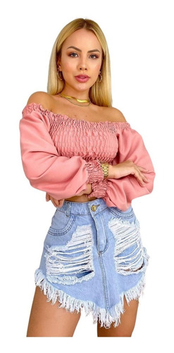 Imagem 1 de 4 de Shorts Jeans Hot Pants Feminino Cintura Alta Desfiado St006