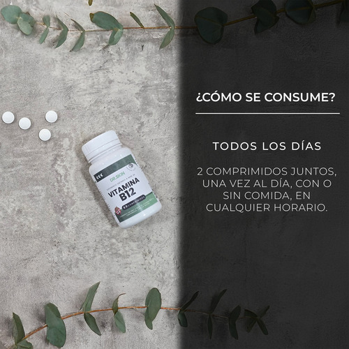Vitamina B12 Dr Skin 60 Unidades Subí Tu Energía, Mejorá Tu Concentración Y Combatí El Cansancio Diario! Cianocobalamina Sistema Nervioso Suplemento Vegano Antifatiga