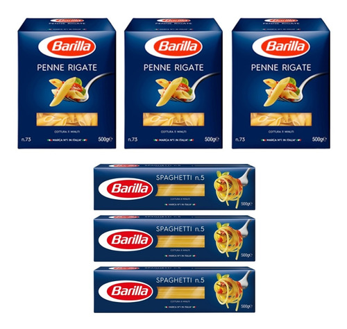 Imagen 1 de 10 de Fideos Barilla Mix Pack 3 Penne Rigatte Y 3 Spaghetti X500gr