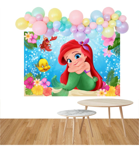 Banner Fondo Candy Bar Cumpleaños Sirena Sirenita 1.5x1 M