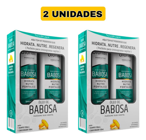 2 Kit Shampoo Condicionador Hidratante Óleo De Babosa 350ml