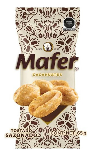 2 Pza Cacahuate Mafer Tostado Sazonado Sin Aceite 65 G