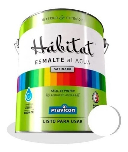 Esmalte Satinado Habitat Al Agua Blanco - Plavicon - X 1lt