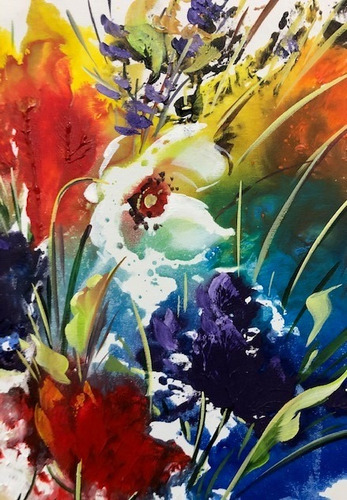 Imagem 5 de 6 de Obra/quadro Acrílico S/tela Painel Flor Espatuladas 50x60cm