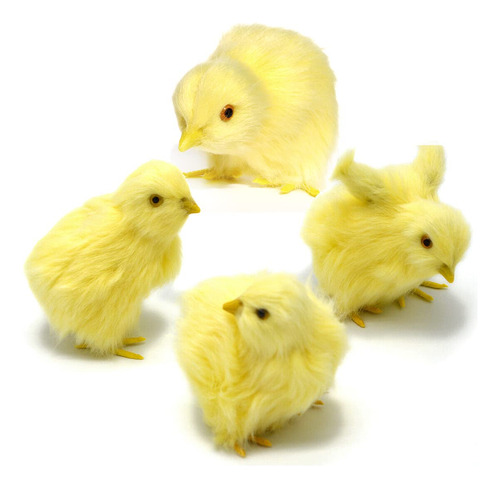 Paquete De 4 Pollitos Peludos Amarillos Realistas De Animale