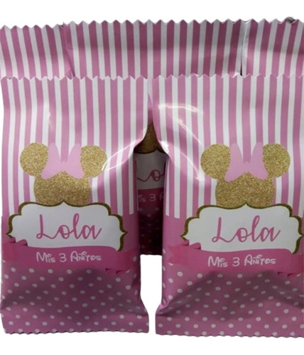Candy Bar Minnie Rosa Y Dorado Golosinas Para 10 Niños