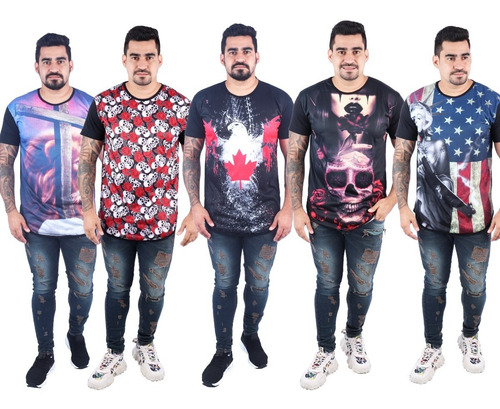 Kit 5 Pç Camisas Long Line Masculina Oversize Swag Floral