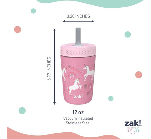Vaso Termico Para Niños Metalico Bluey / Unicornios 354 Ml Rosa Unicornios