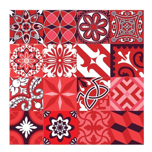 Vinilo Azulejo Mosaico Adhesivo 15x15 Cocina X 12u Laminado Color 25. Mix Red