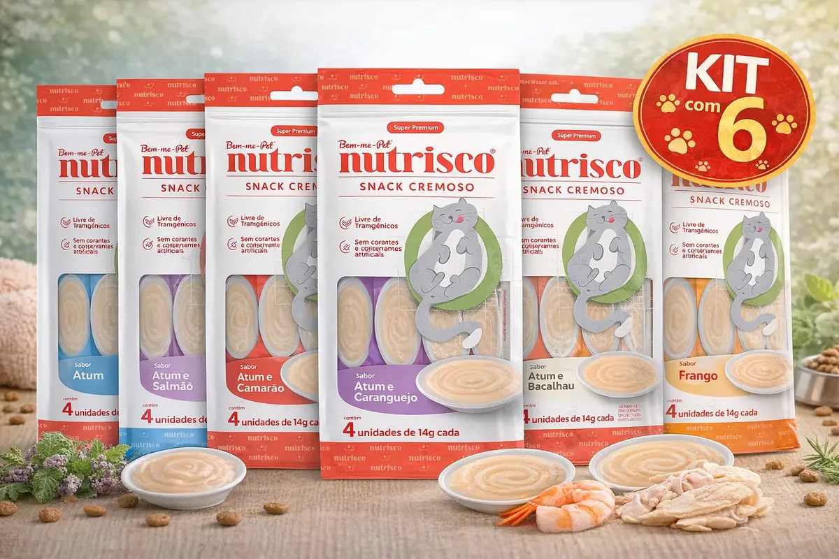 PETISCO PARA GATOS KIT C/6 UNIDADES NUTRISCO COM SABORES VARIADOS COM 6 UNIDADES DE 56 G CADA EMBALAGEN 4 UNIDADES DE 14GR