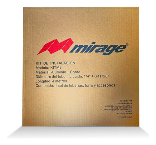 Kit De Instalacion Para Mini Split Mirage 1/4 Y 3/8 - 4 Mts