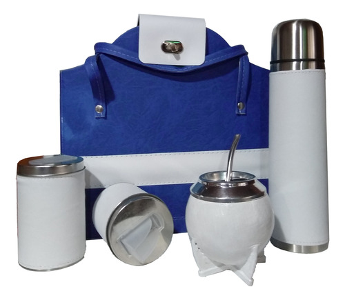 Set Matero Cartera Azul Blanco Mate Torpedo Calabaza Cuero