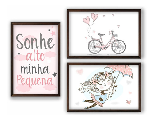 Quadros Decorativos Quarto Menina Sonhe Alto Minha Pequena