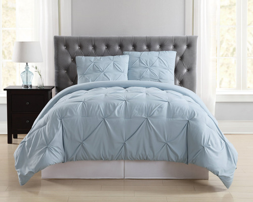Edredón Plisado Azul Claro Para Cama King Uso Diario