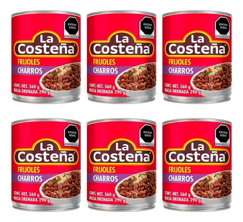 6 Latas Frijoles Charros La Costeña 560 G Cada Una