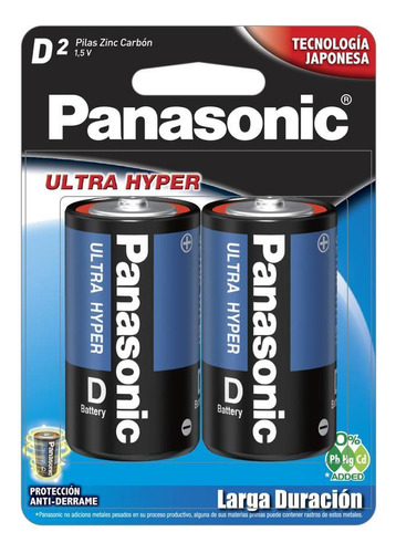 Pilas Tipo D De Carbón Zinc Panasonic Blíster Con 2 Pilas