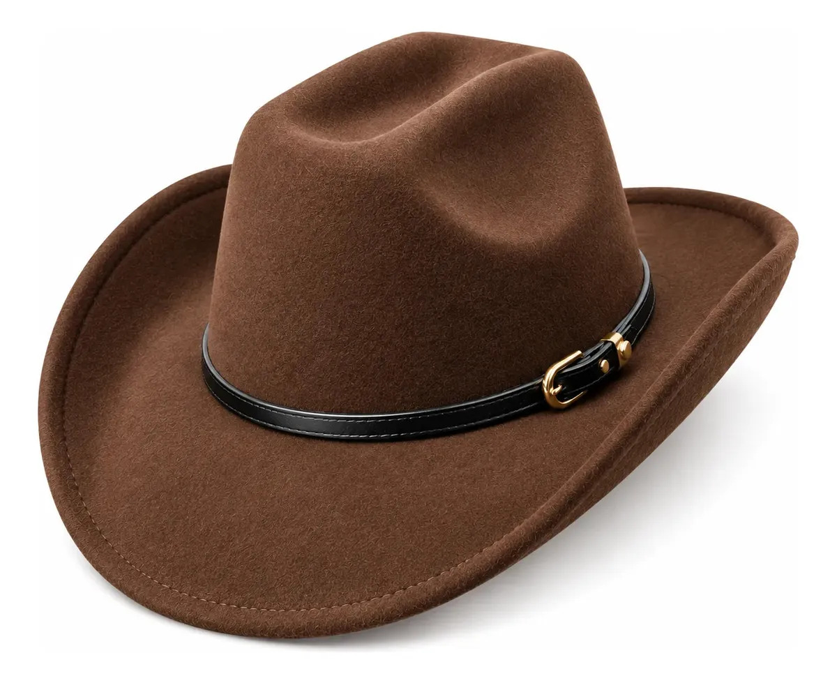 Chapéu Country Cowboy Rodeio Barretos Unissex Elegante Cor Marrom-escuro Desenho do tecido Lisa Tamanho 56 - 59cm (M único)