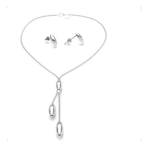 Collar Y Aretes De Plata 925 Set Cadena 43cm Mujer Agalea Color Piñon