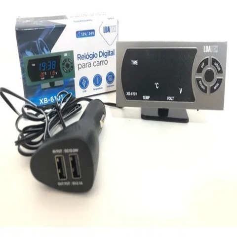 Imagem 1 de 5 de Digital Relogio 2 Usb Termometro Para Carro Com Voltimetro