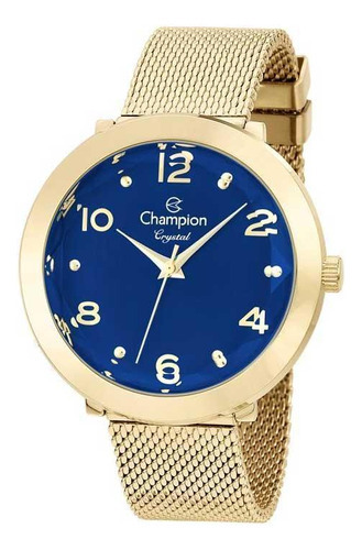 Relógio Feminino Champion Analogico Cn25207a - Dourado Fundo Azul