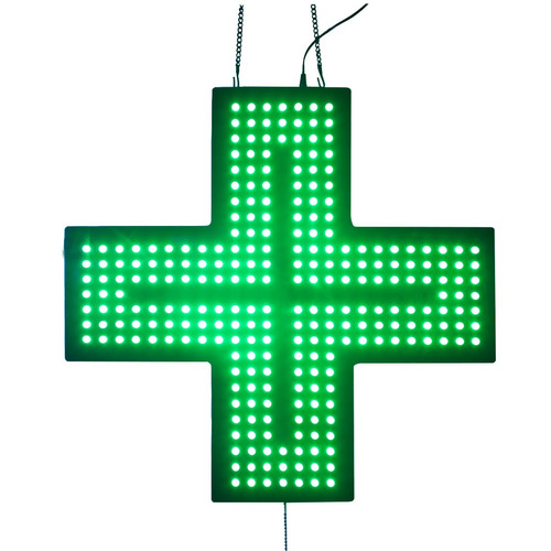 Cruz De Led Para Farmácia Na Cor Verde Com Efeitos 48x48cm