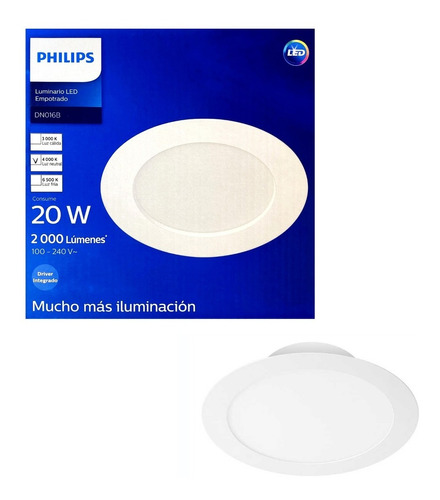 Plafón Downlight Led Empotrable 20w Philips 40k 2000 Lumens