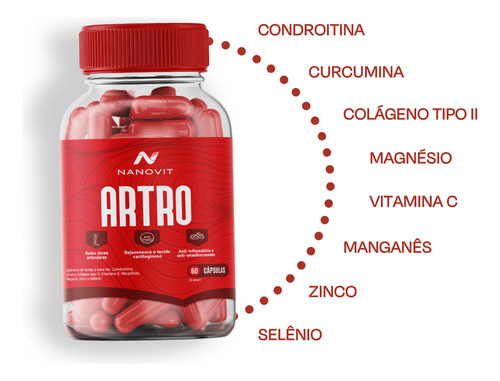 Nanovit Artro - Cúrcuma + Colágeno Tipo II + Condroitina + Vitamina C - 60 caps