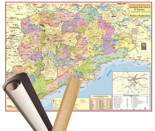 Mapa Grande São Paulo C/ Capital 120 X 90cm Gigante Enrolado