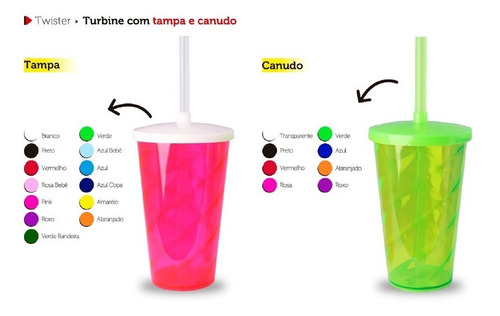 Kit 50 Copos Twister 500ml - Tampa E Canudo Personalizados