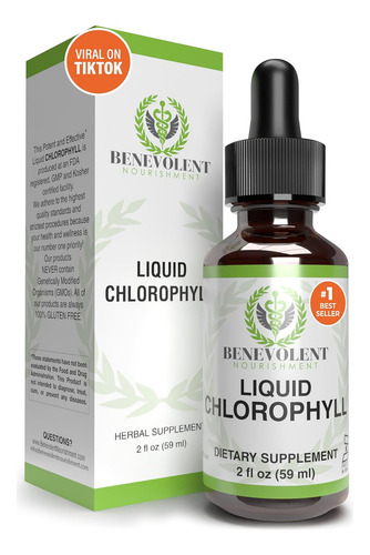 Elfleaf Benevolent Gotas De Clorofila Líquida Desintoxicación Orgánica Y Apoyo Inmunológico, Desodorante Interno Y Suplemento Para La Salud De La Piel 59ml,sabor Menta Natural