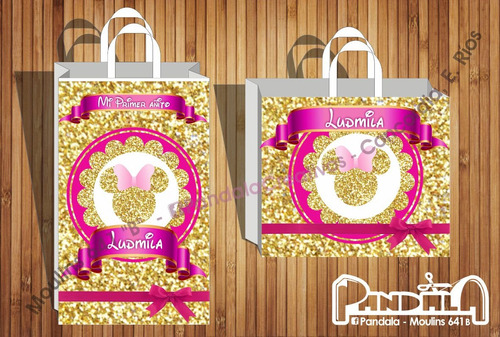 Bolsitas De Sorpresitas Minnie Glitter Dorado Gold X10 Unid