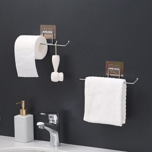 Imagen 2 de 10 de Porta Rollo Papel Toalla De Cocina O Baño Adhesivo A Pared