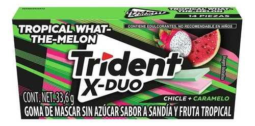 5 Pza Goma De Mascar Trident X Duo Sabor Sandía Y Fruta Trop