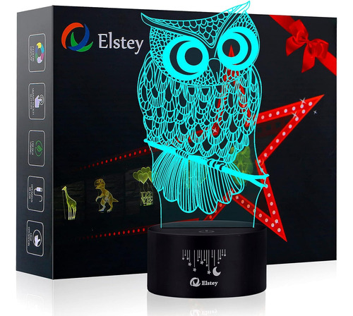 Lámpara Elstey Owl 3d Illusion, Mesa Táctil Que Cambia 7
