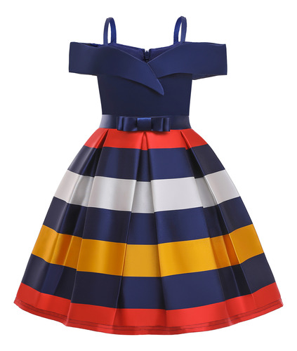 Vestidos Para Niñas, Vestido De Cumpleaños A Rayas Con Hombr