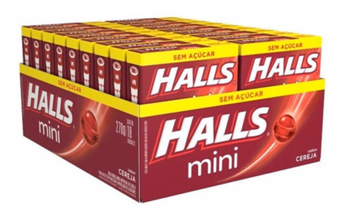 Bala Halls Sem Açúcar Mini Cereja Caixa Com 18 Unidades De 15g