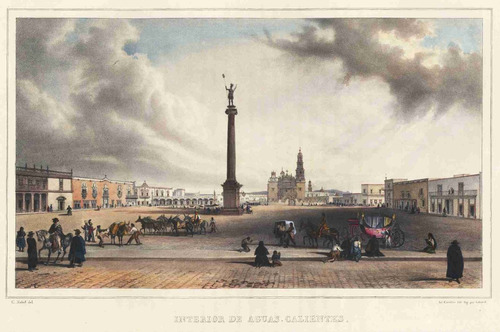 Lienzo Tela Grabado Nebel Plaza Aguascalientes México 1836