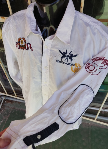 Camisa Blanca Hombre Diseño Con Apliques Combinada Talle M (Usado)