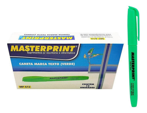 Caneta Marca Texto Verde Masterprint Mp612 Mp 612 Caixa 12