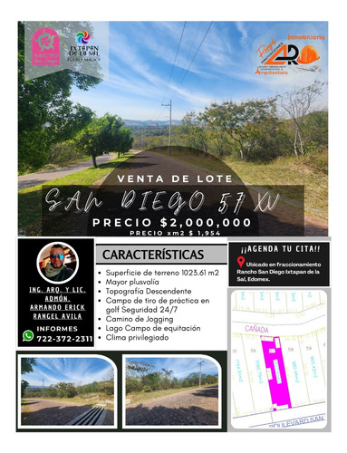 Venta Lote San Diego 57 Mz Xv Con Vistas Panorámicas, Todos Los Servicios Y Proyecto Arquitectónico Incluído En Fracc Rancho San Diego Ixtapan De La Sal Edomex